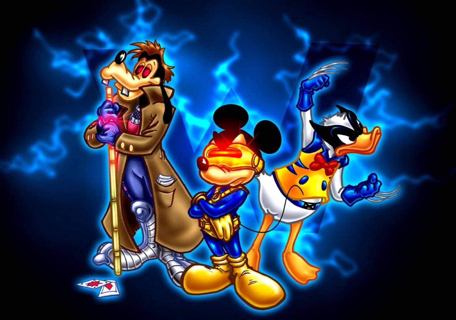 Futuristic Goofy, Mickey, And Donald Duck Wallpaper