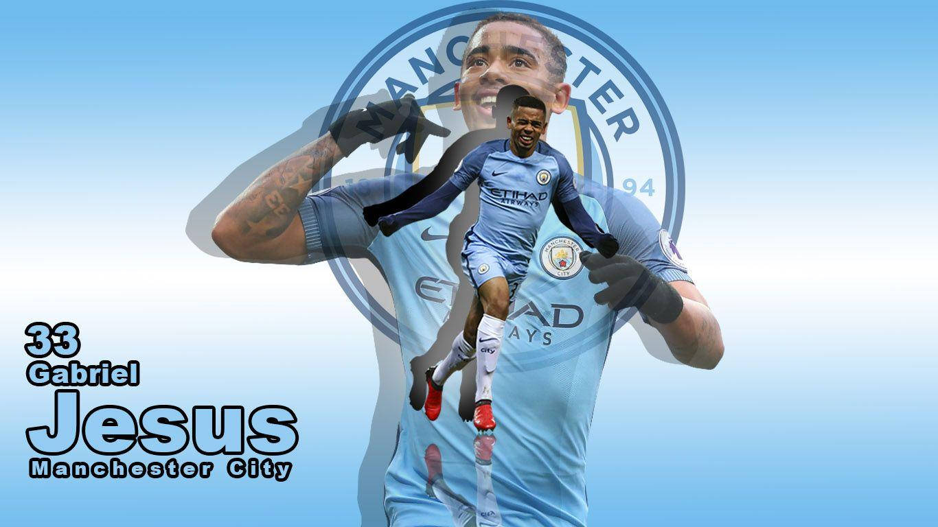 Gabriel Jesus With Blue Gradient Backdrop Wallpaper