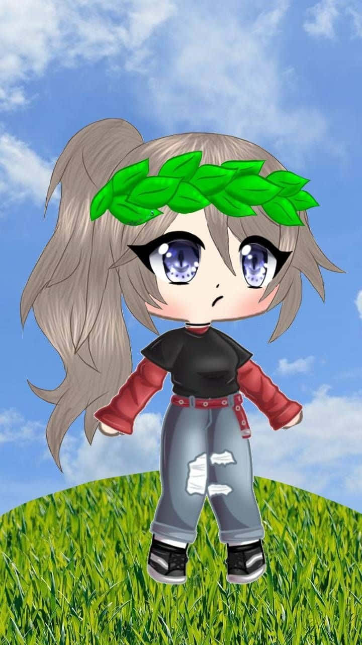 Gacha Life Cute Girl With Leafy Headband Wallpaper