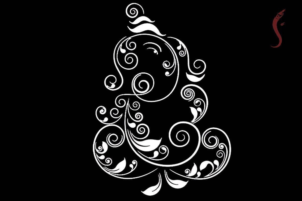 Ganesh Black And White Flourishing Wallpaper