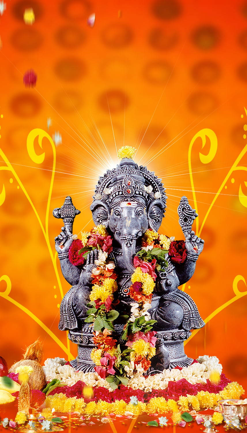 Ganesh With Flower Garlands Iphone Wallpaper