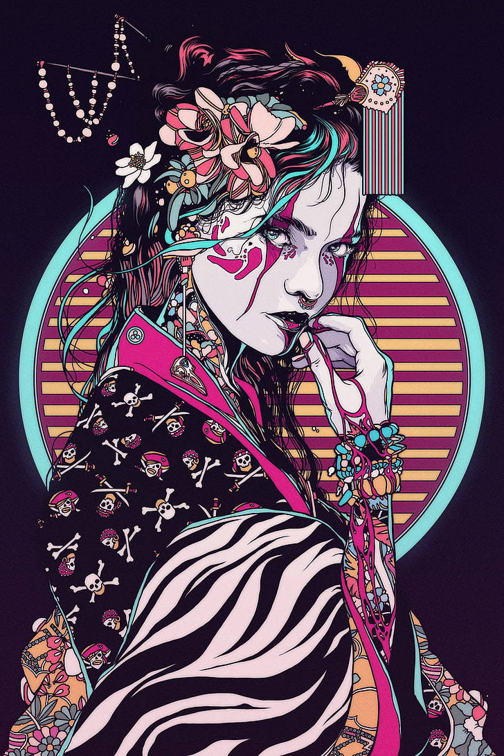 Geisha Skull Kimono Wallpaper