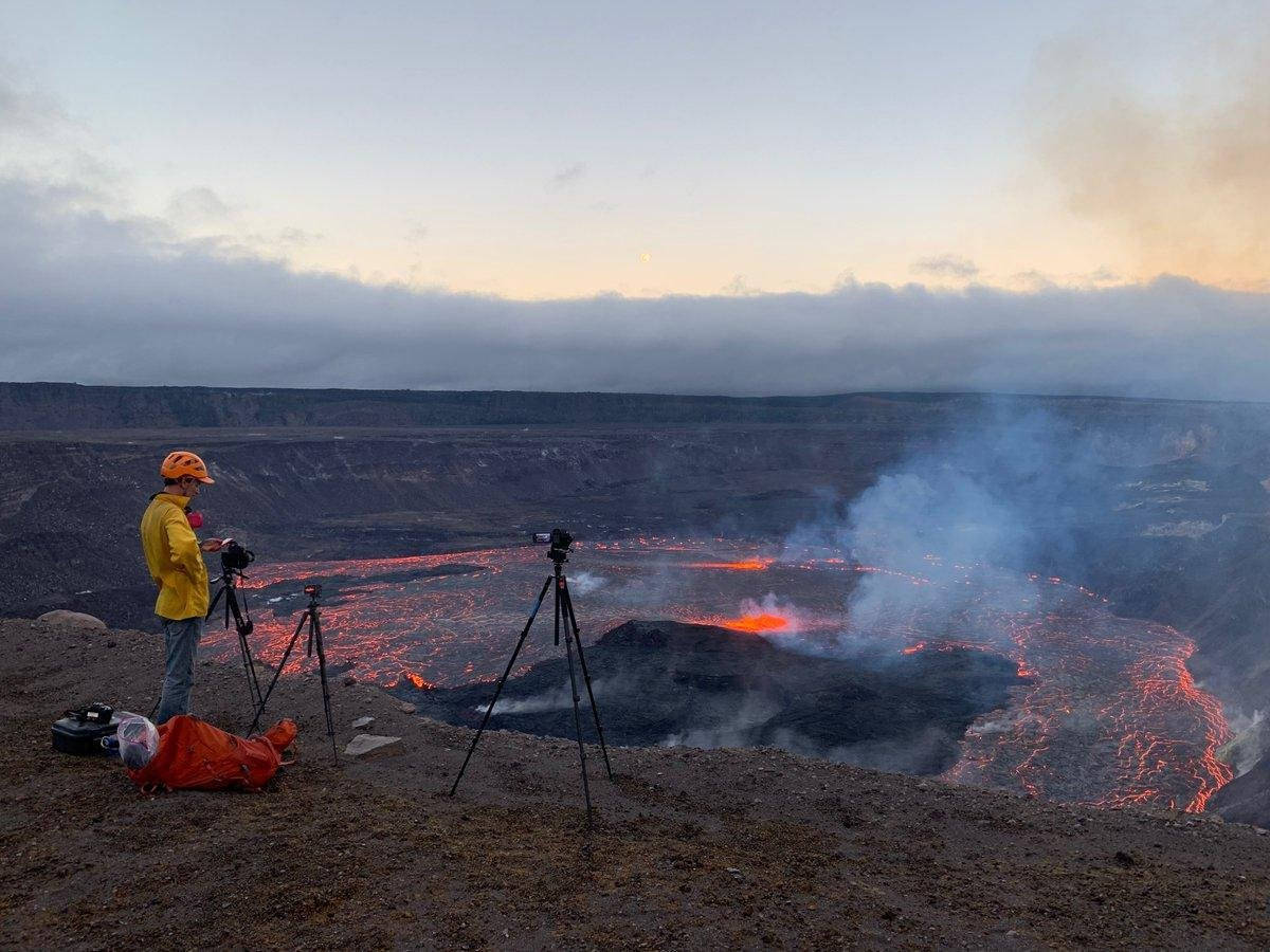 Geologist At Kilauea Volcano Wallpaper