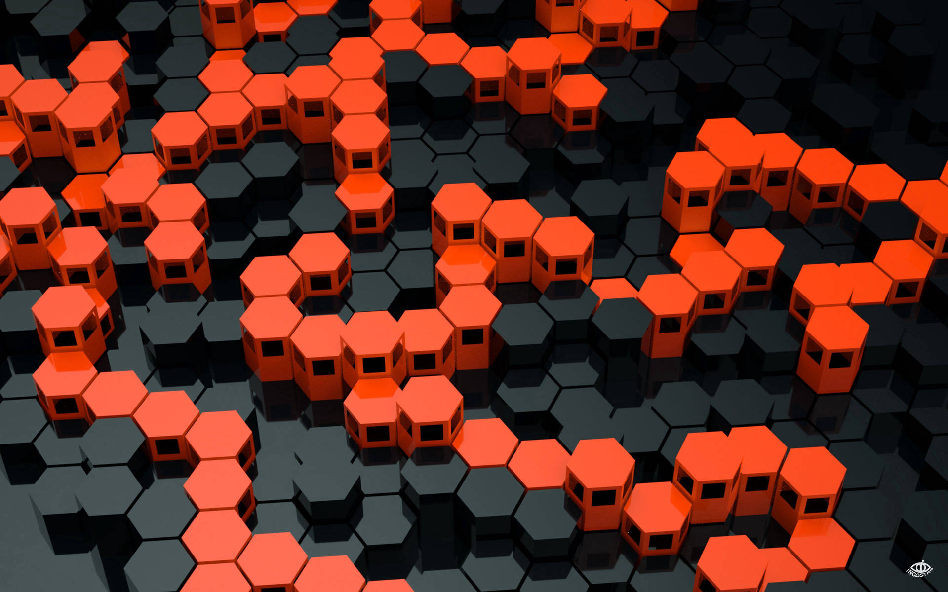 Geometric Black And Orange Hexagons Wallpaper