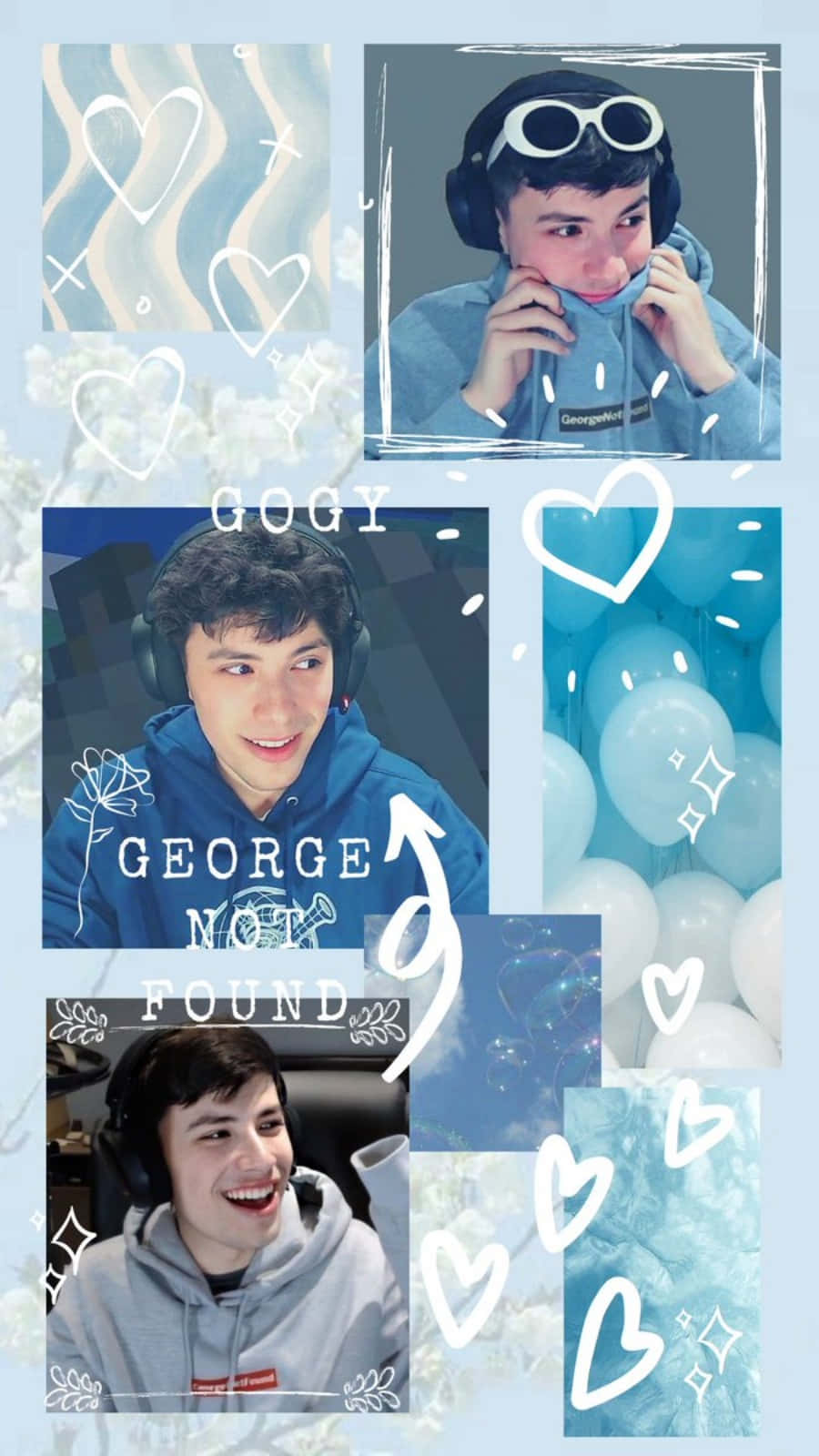 Georgenotfound With Hearts And Blue Balloons Wallpaper