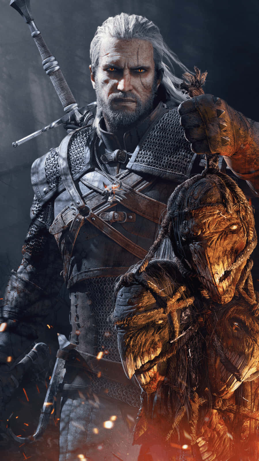 Geralt Holding Heads Witcher 3 Phone Wallpaper