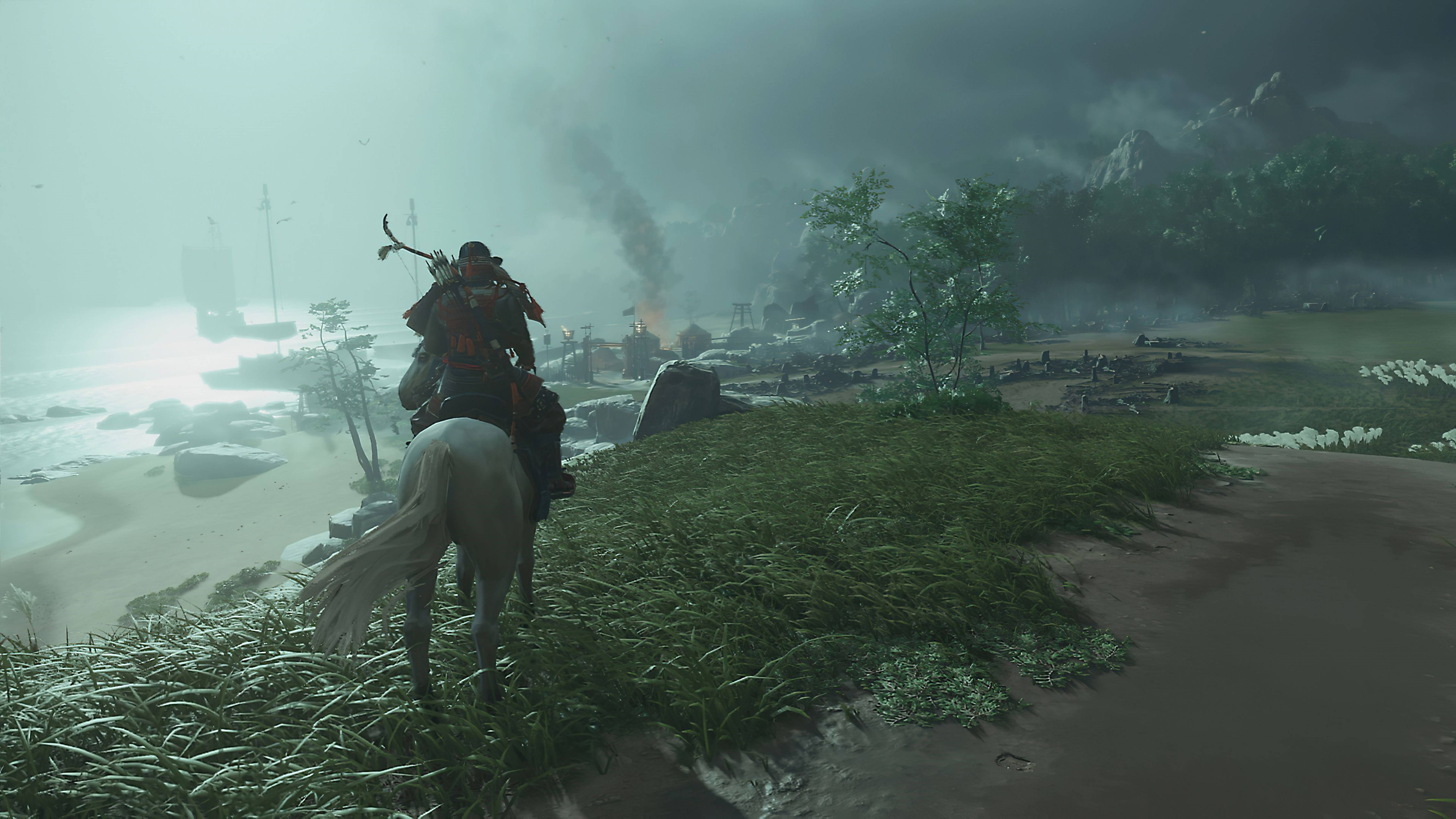 Ghost Of Tsushima Man Riding A Horse 4k Wallpaper