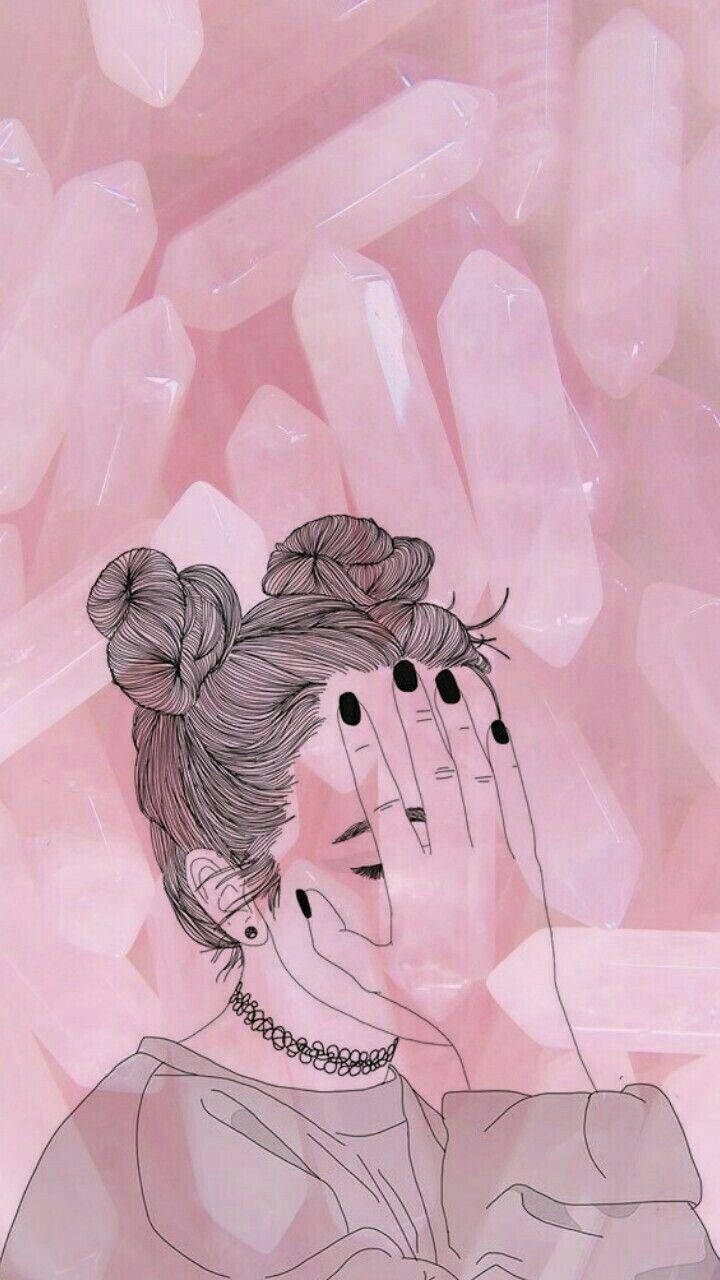 Girl Aesthetic Pink Graphic Sketch Wallpaper