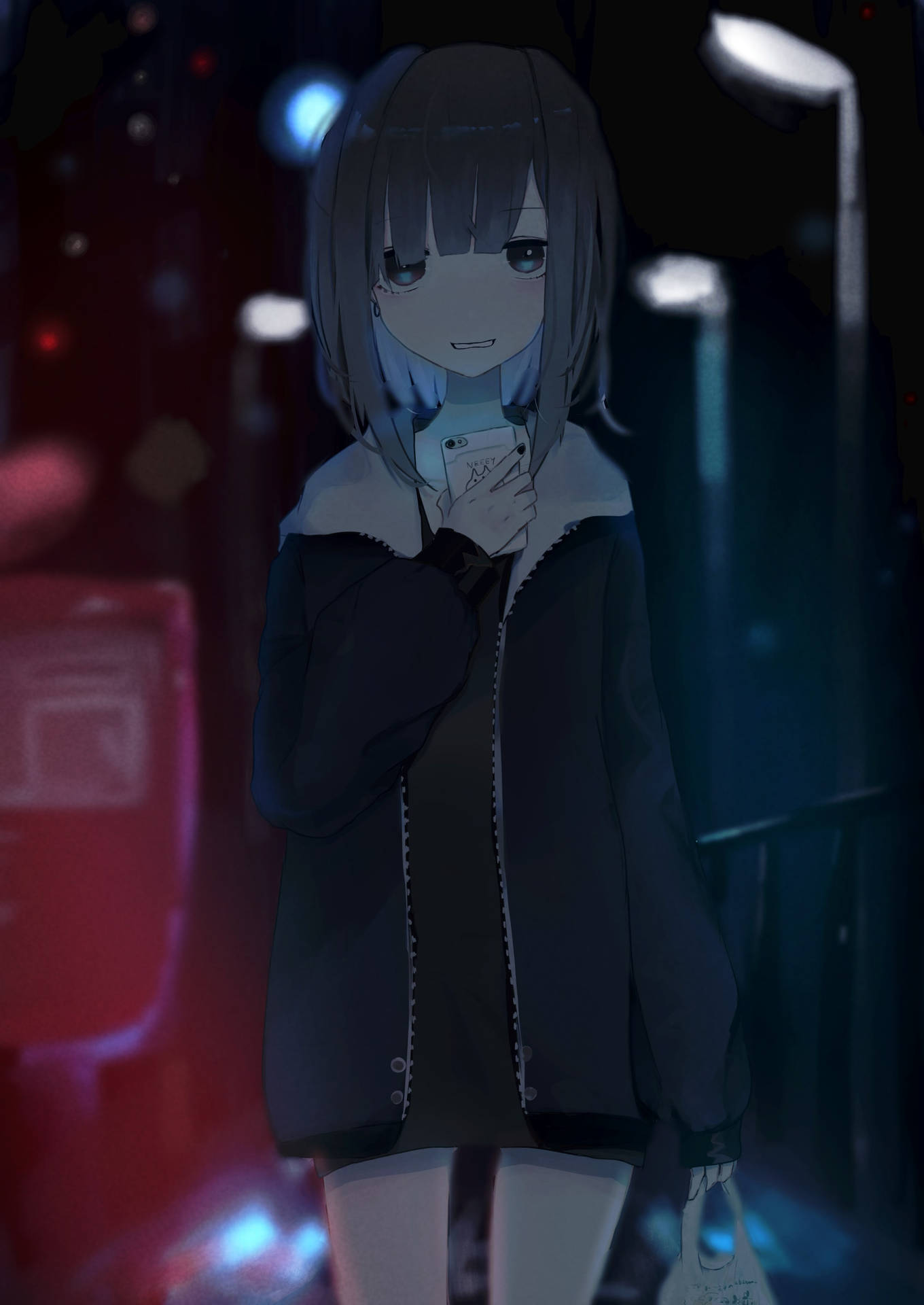 Girl In The Street Anime Phone Wallpaper