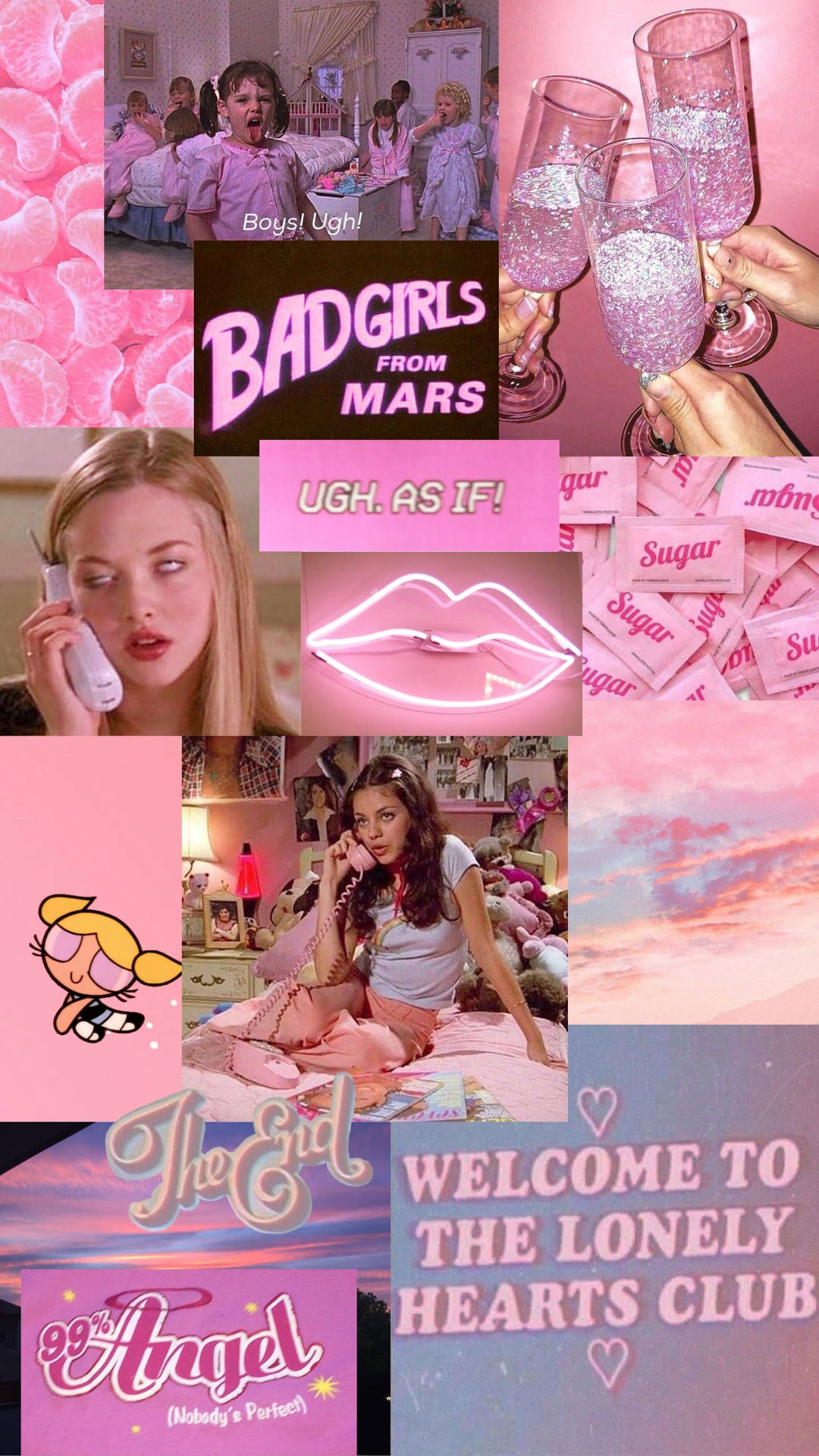 Girls On Phone Collage Pink Baddie Wallpaper