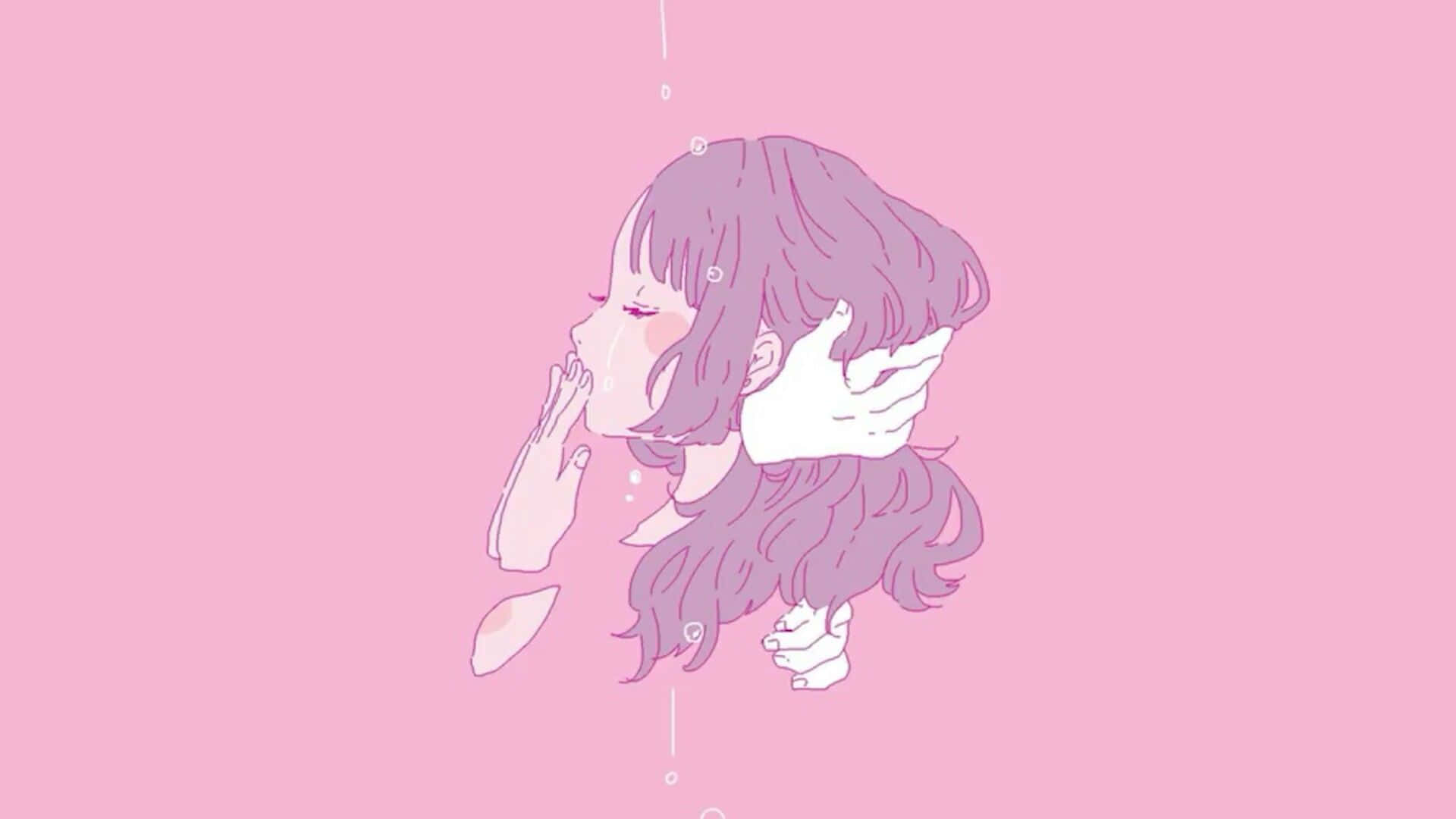 Girly Aesthetic Crying In Pink Wallpaper