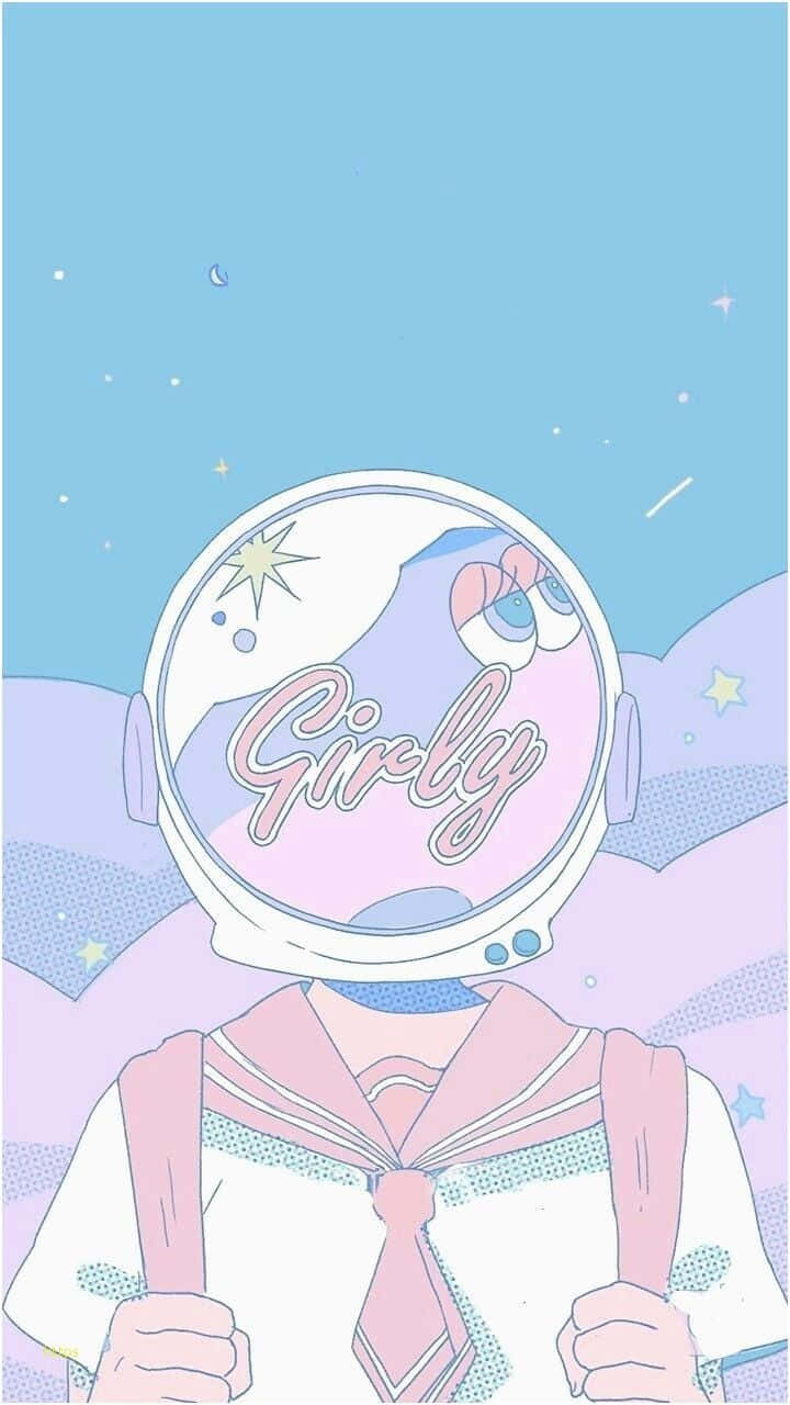 Girly Aesthetic Pink Astronaut Helmet Wallpaper