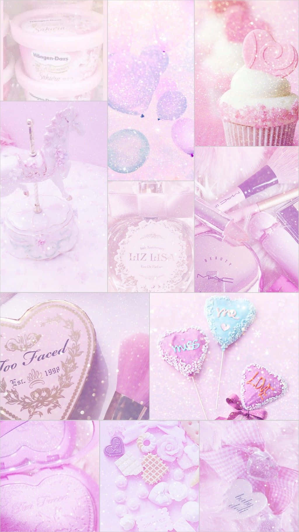 Girly Aesthetic Purple Collage Cupcakes And Lollipops Wallpaper