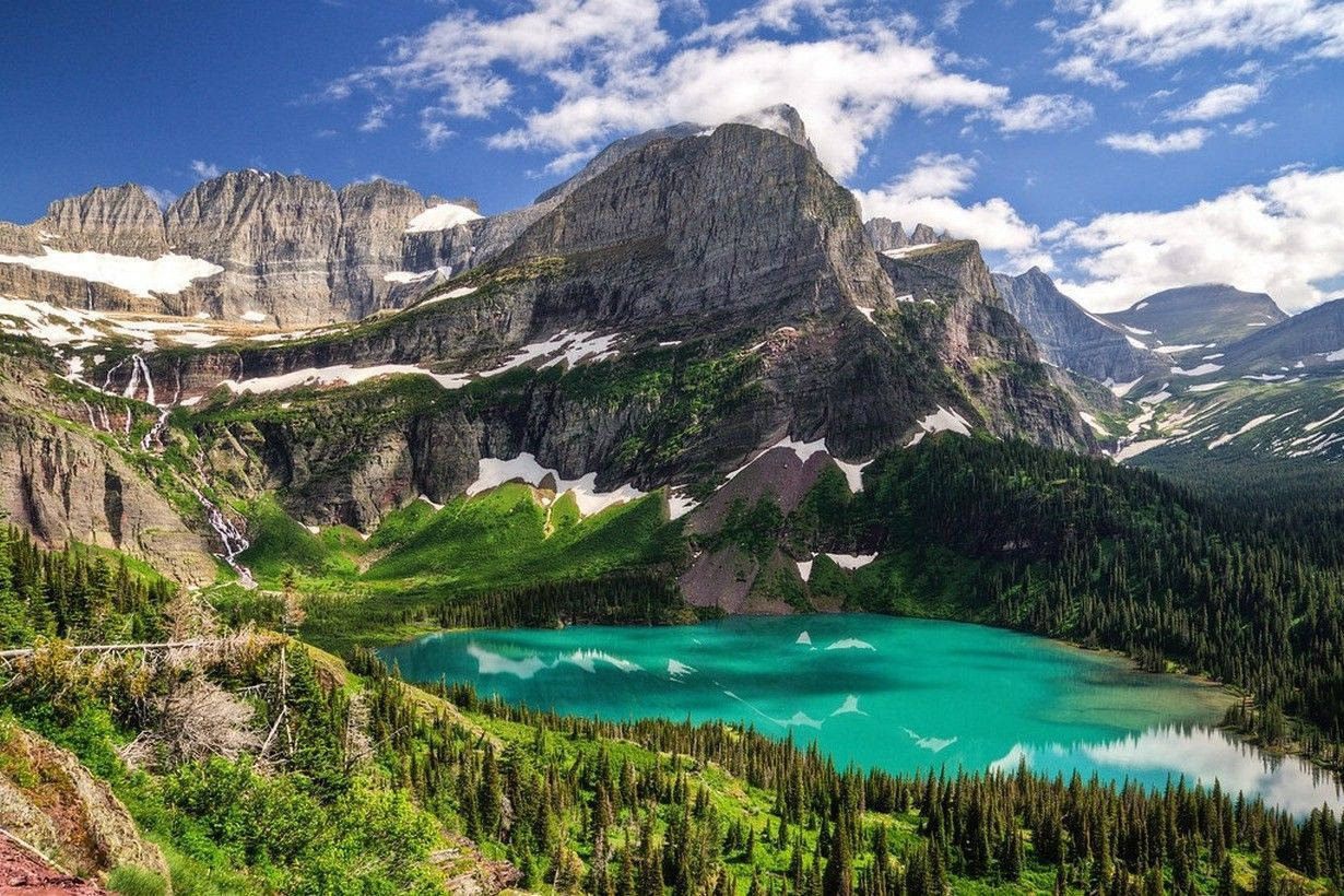 Glacier National Park Lake Among Mountains Wallpaper