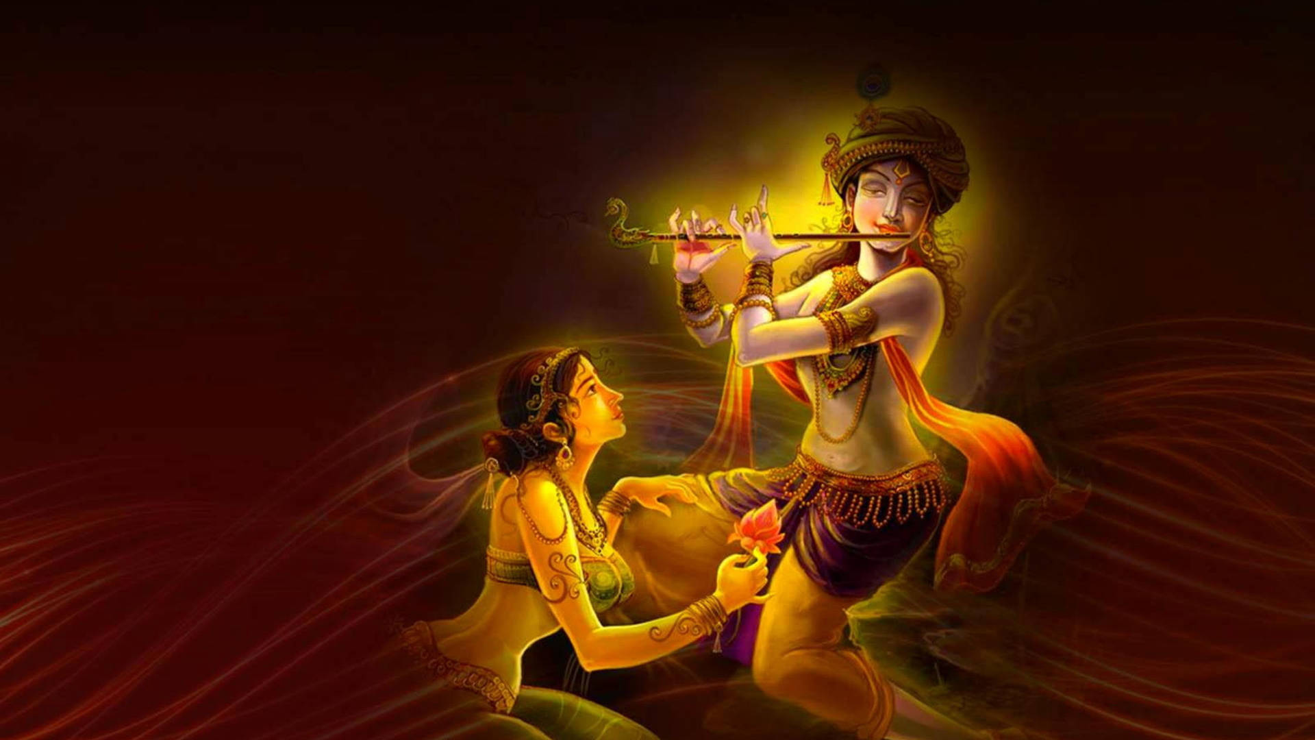 Glowing Hindu God Krishna Playing Flute Wallpaper