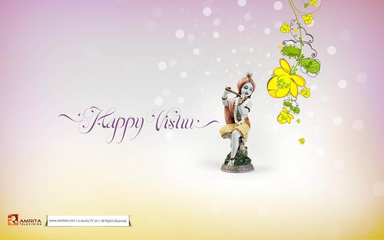 God Krishna With Bansuri Vishu Wallpaper