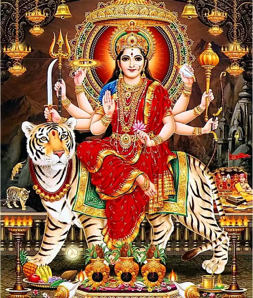 Goddess_ Ambe_ Maa_ On_ Tiger Wallpaper