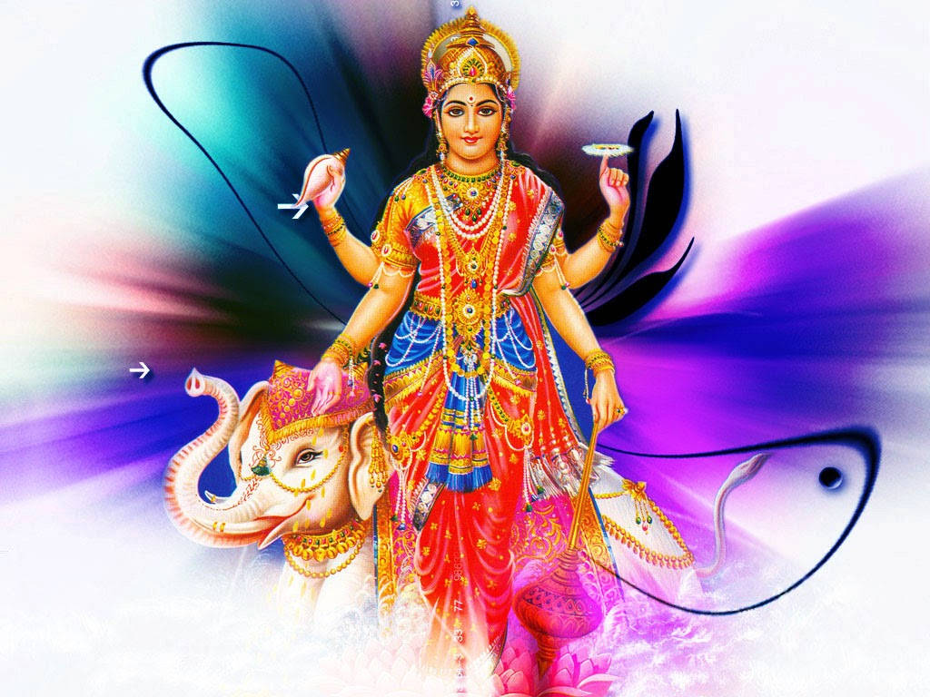 Goddess Lakshmi And Elephant Space Aesthetic Hd Wallpaper