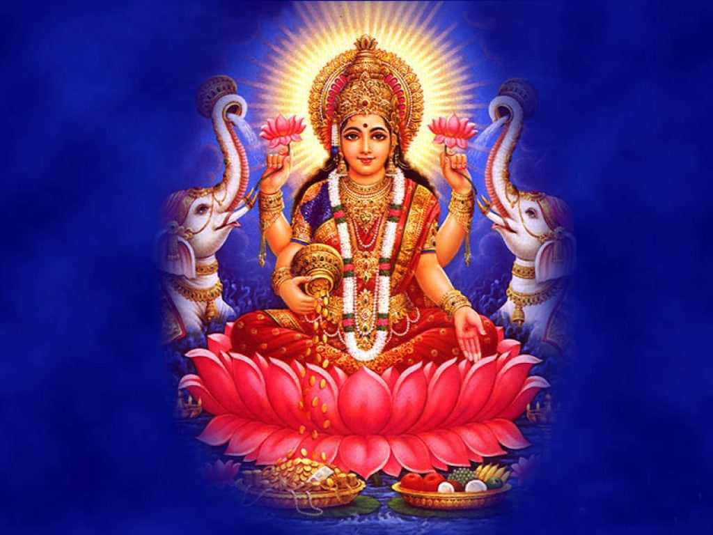 Goddess Lakshmion Lotus Wallpaper