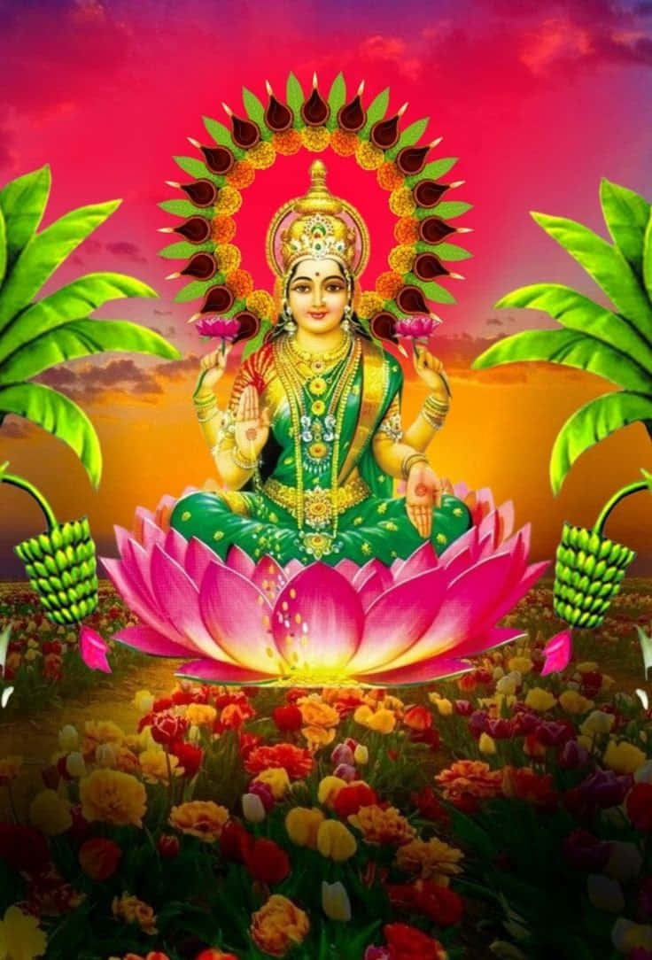 Goddess_ Mahalakshmi_on_ Lotus Wallpaper