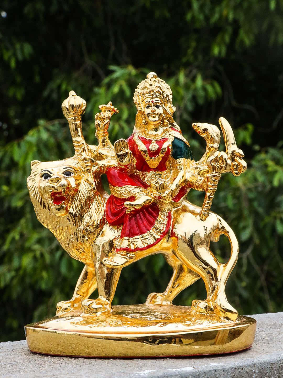 Golden Durga Statueon Lion Wallpaper