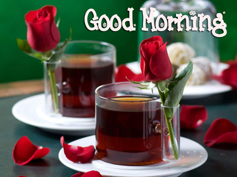 Good Morning Love Rose Tea Breakfast Wallpaper