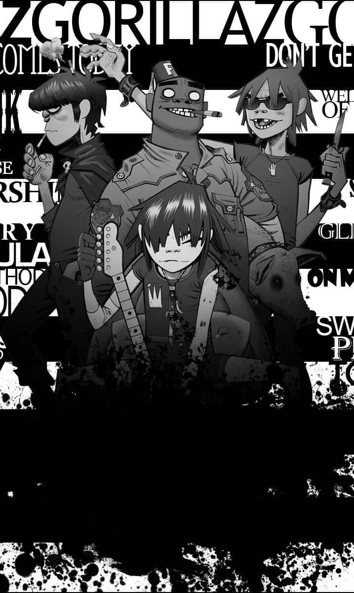 Gorillaz Iphone Black And White Band Members Wallpaper