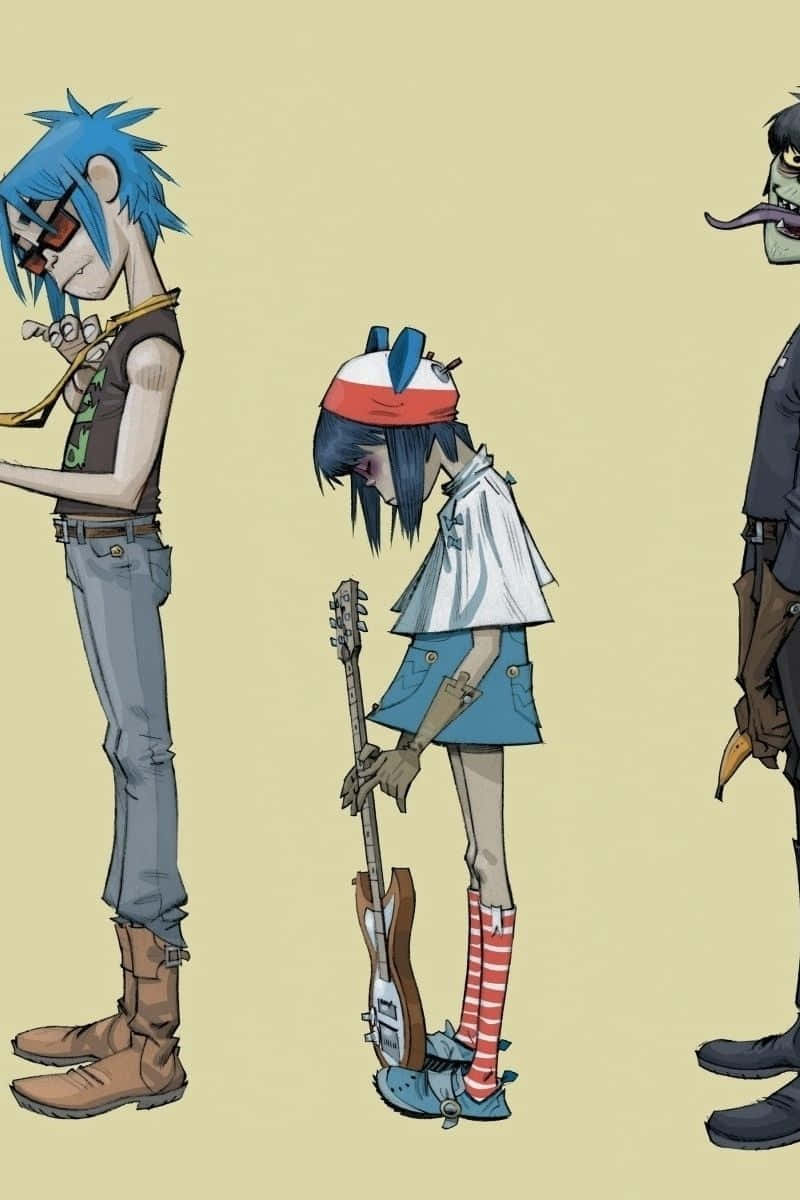 Gorillaz Iphone Noodle Bowing Down At Her Guitar Wallpaper