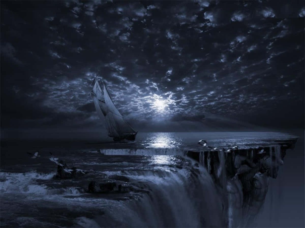 Gothic Computer Boat By Waterfall Wallpaper