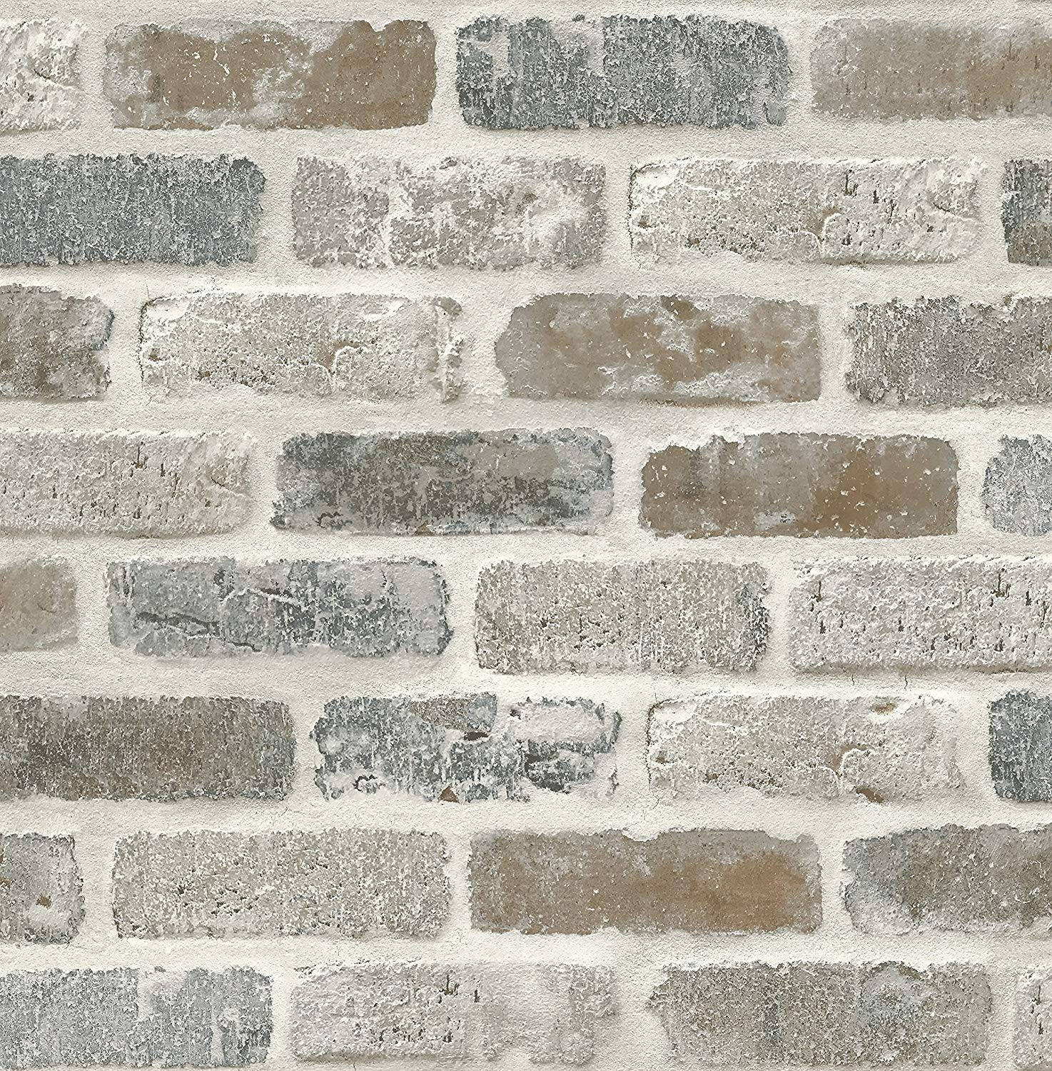 Gray Washed Faux White Brick Wallpaper