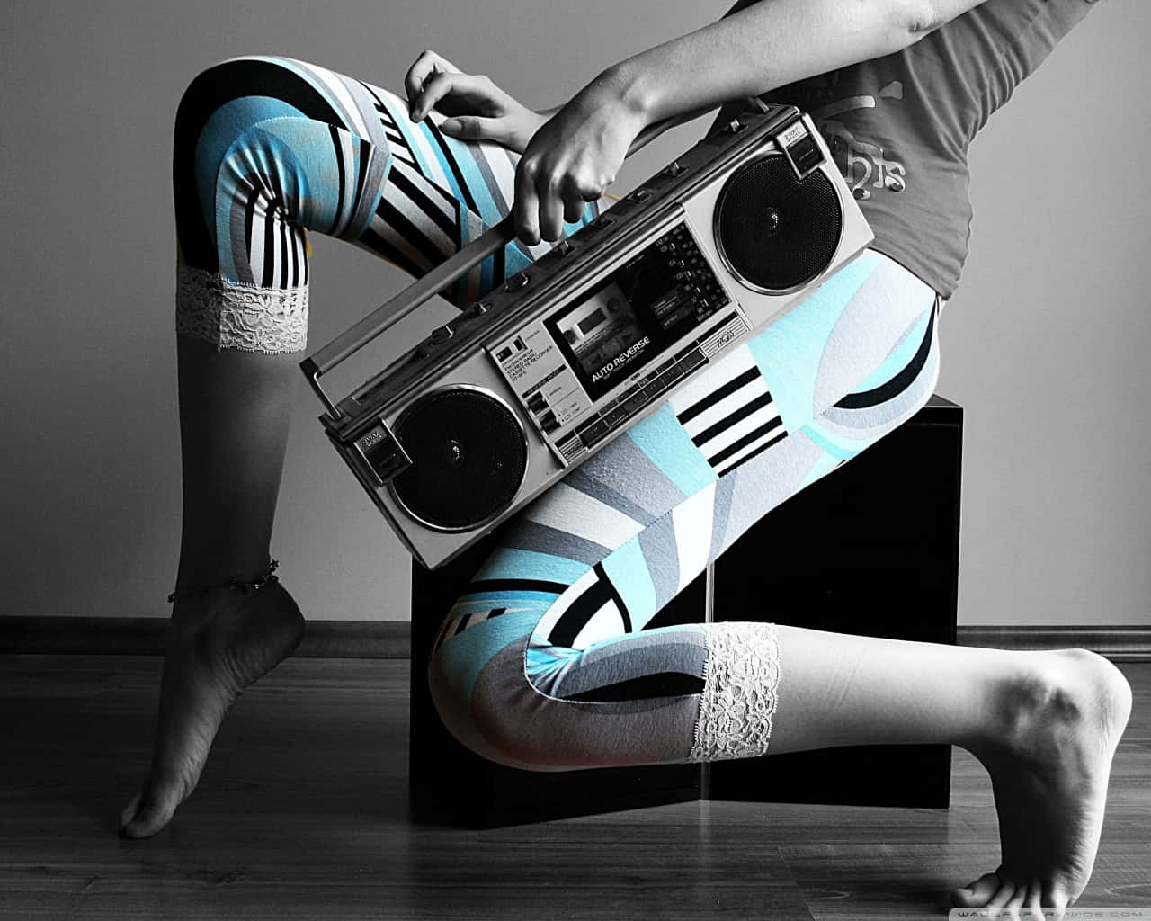 Grayscale Cassette Boombox On Thighs Wallpaper