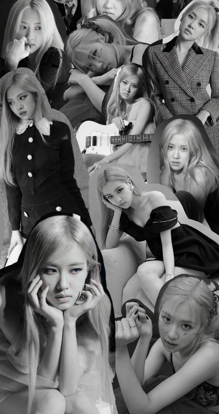 Grayscale Cutout Rose Blackpink Aesthetic Wallpaper