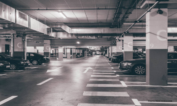 Grayscale Underground Parking Lot Wallpaper