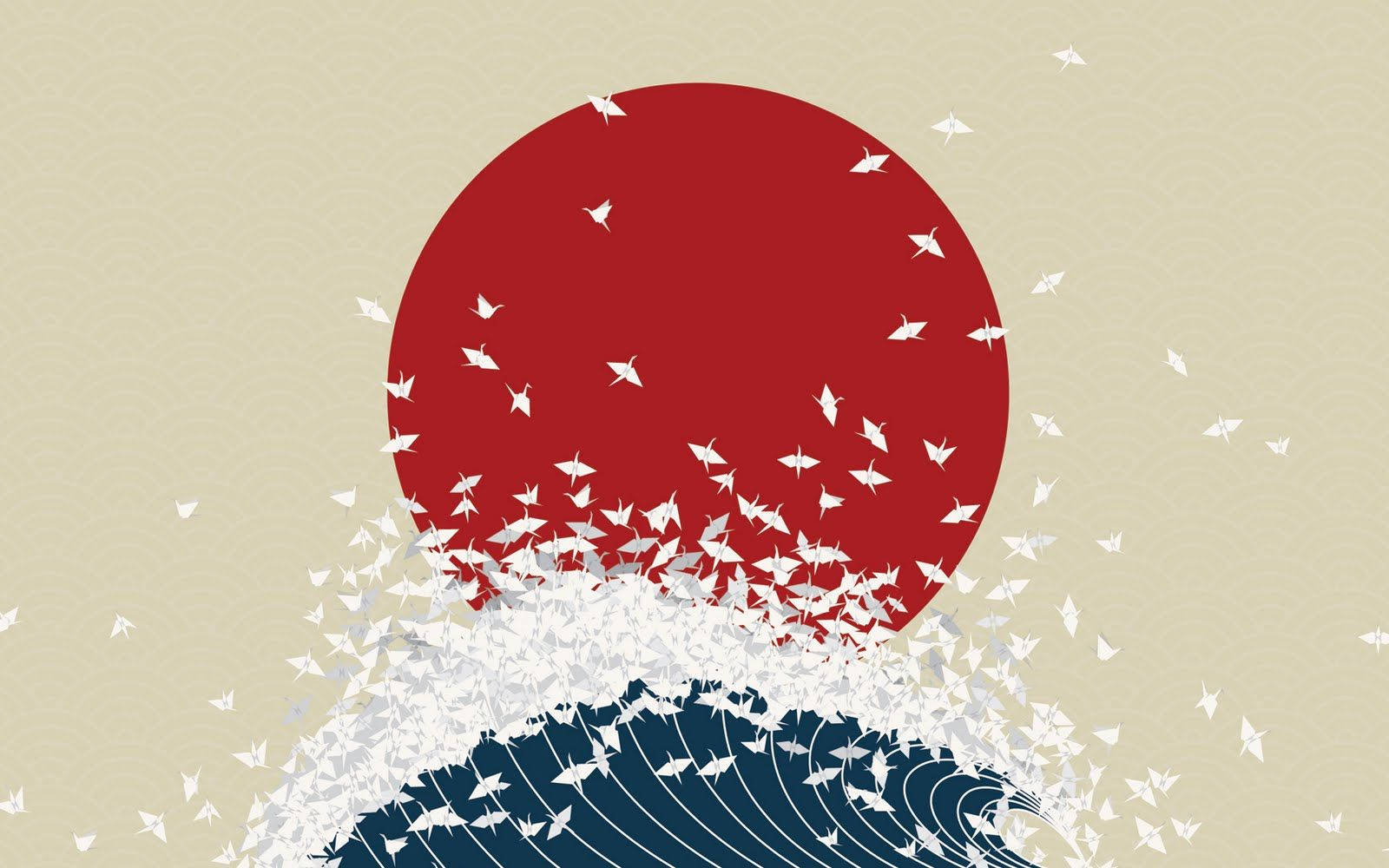 Great Wave With Red Sun Japanese Wallpaper