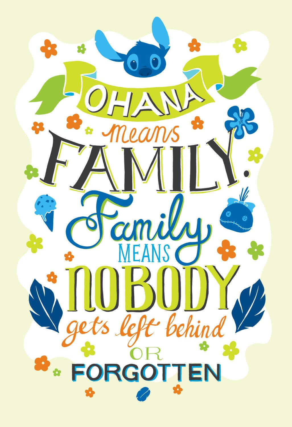 Green And Blue Stitch Ohana Wallpaper