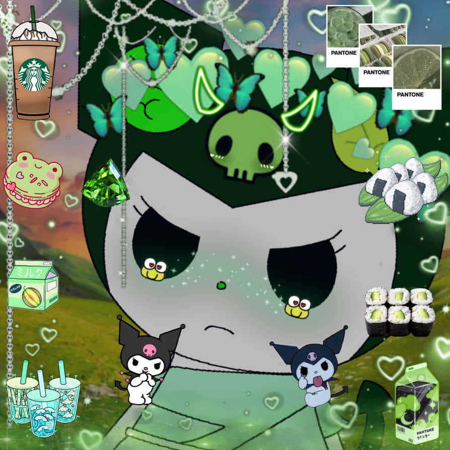 Green Themed Character Collage Wallpaper