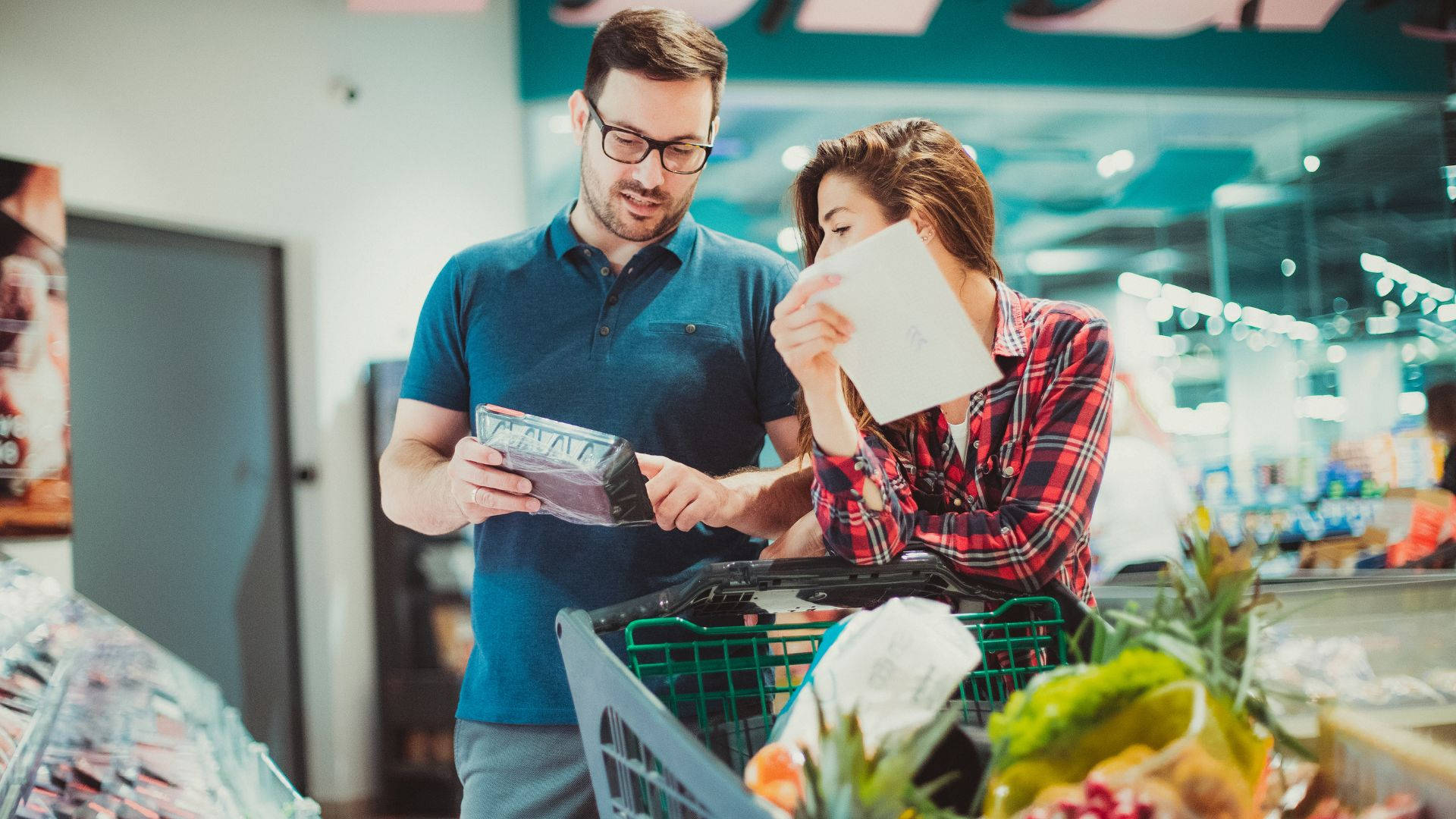 Grocery Items Woman Talking Wallpaper