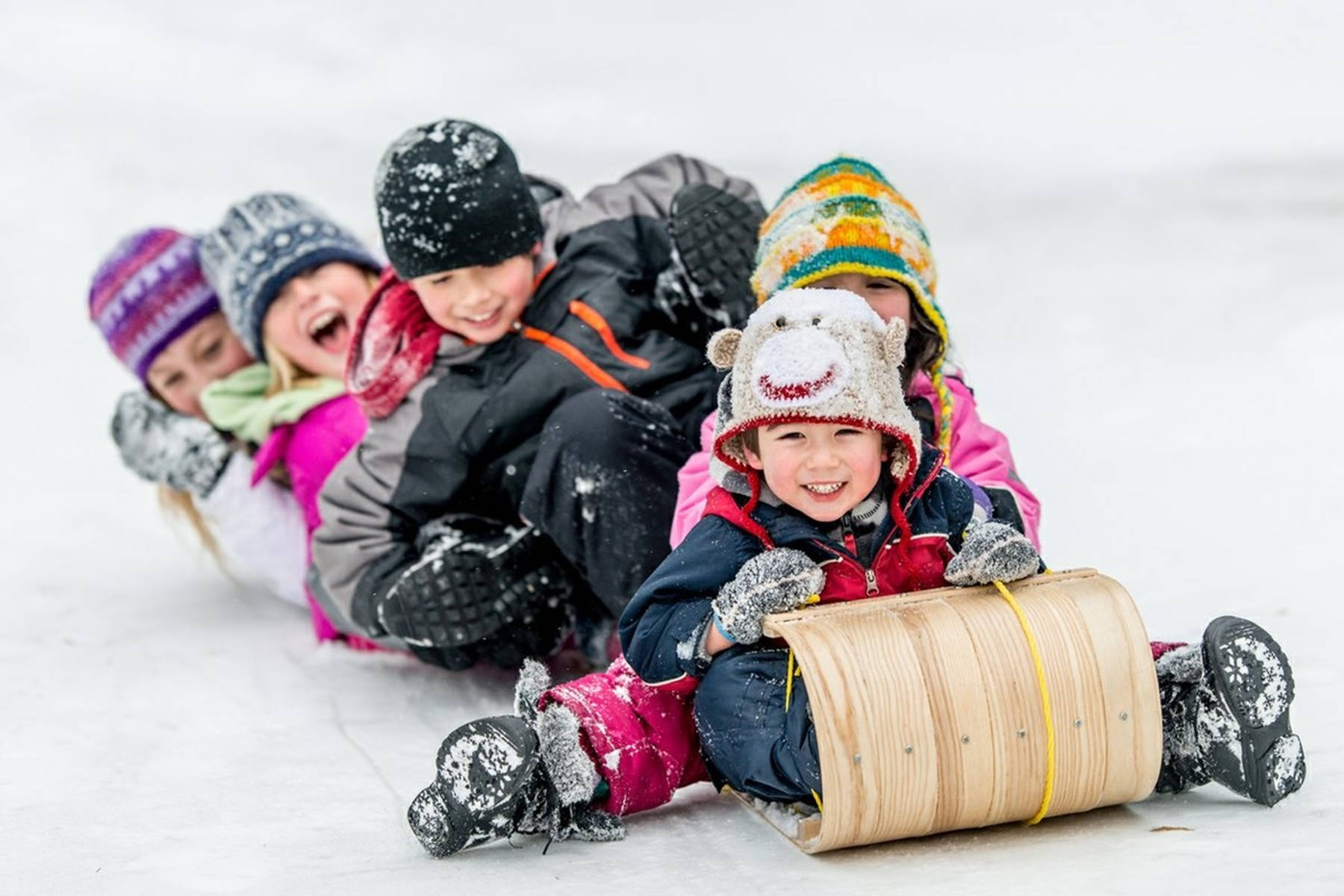 Group Of Kids Sledding Wallpaper