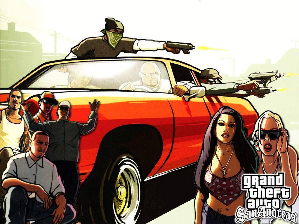 Gta San Andreas Red Car Shooting Wallpaper