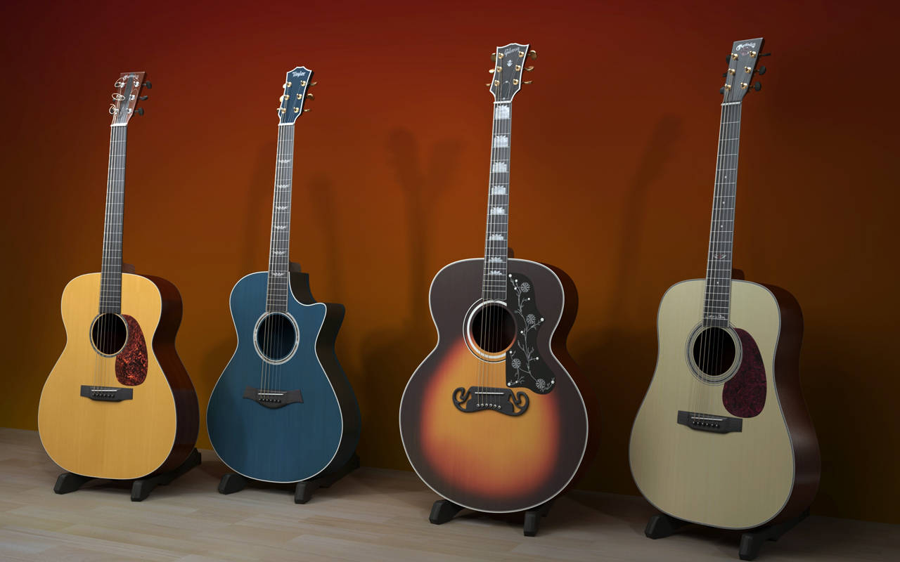 Guitars In Different Colors And Forms Wallpaper