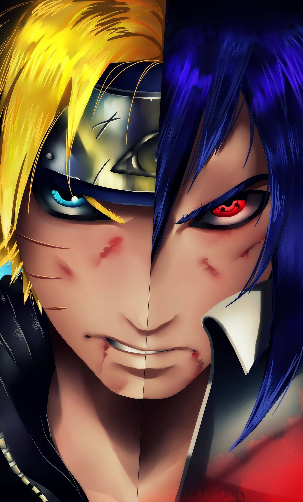 Half Face Sasuke Naruto Iphone Digital Painting Wallpaper