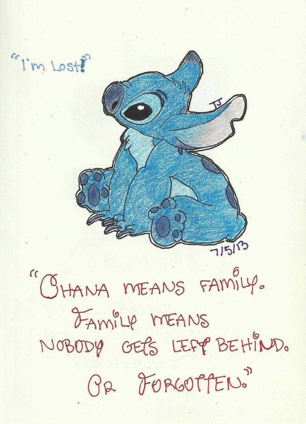 Hand-drawn Stitch Ohana Quote Wallpaper