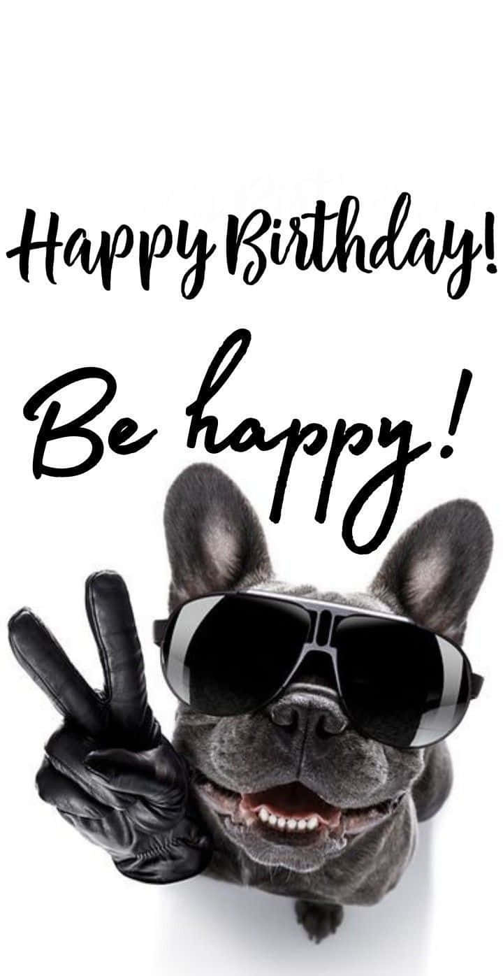 Happy Birthday Cool Dog Peace Sign Wallpaper