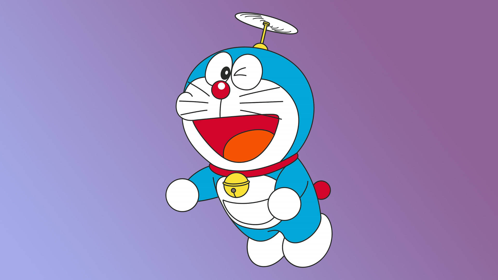 Happy Doraemon In Purple Wallpaper