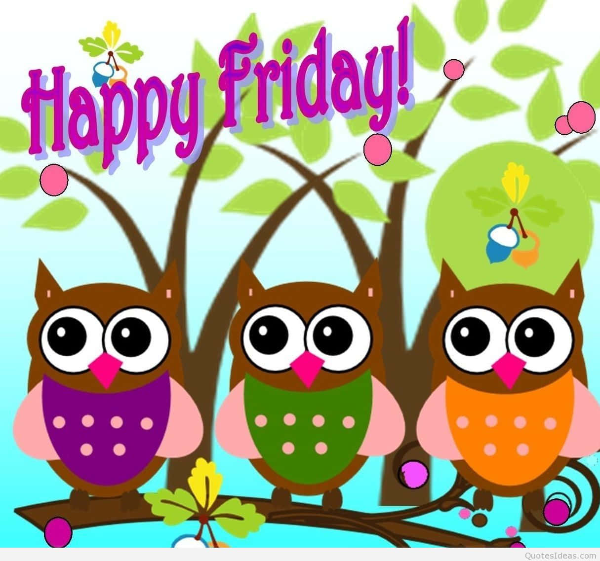 Happy Friday Owls With A Branch And The Words Happy Friday Wallpaper