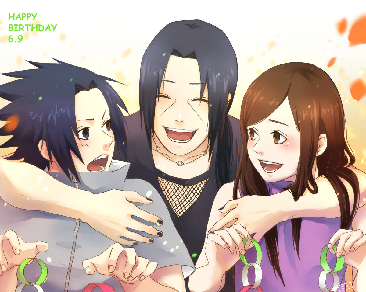 Happy Itachi, Sasuke, And Izumi Uchiha Wallpaper