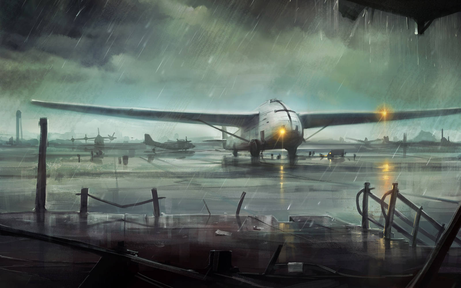 Hd Plane Raining Painting Wallpaper