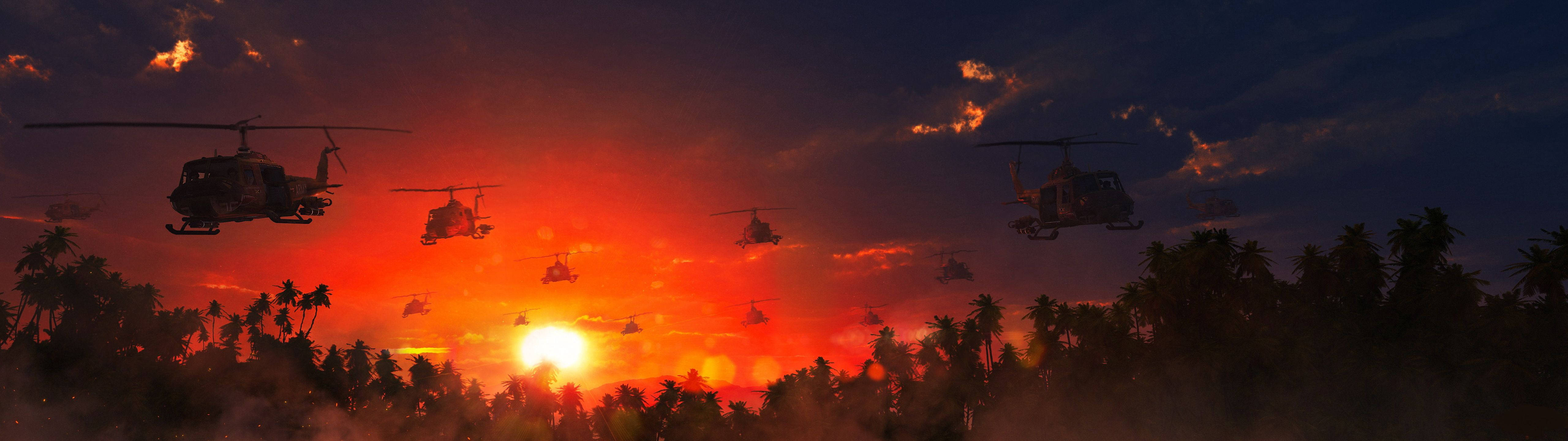 Helicopters In Sunset Wallpaper