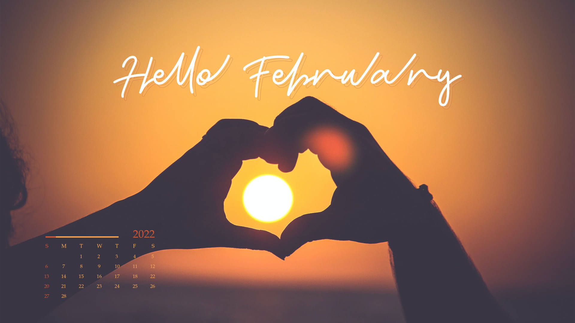 Hello February 2022 Calendar In Sunset Wallpaper