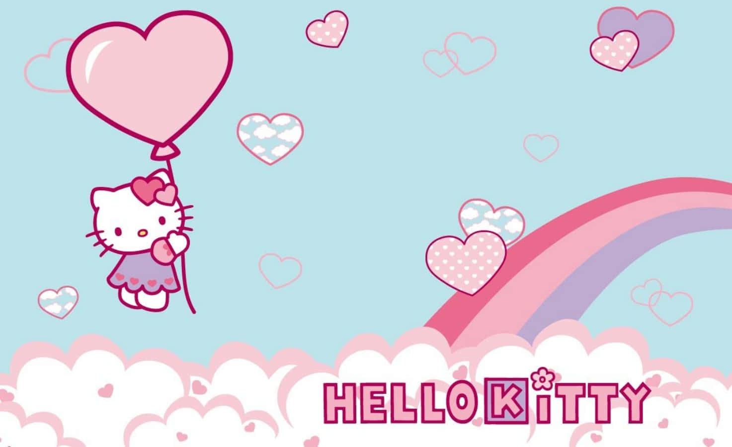 Hello Kitty Laptop Rainbow And Clouds Wallpaper